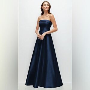 Alfred Sung | Strapless Cuff Satin Gown Midnight Blue